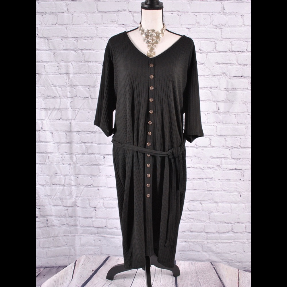 Ashley Stewart Black Striped Ribbed Dress Sz 22/24 - Picture 8 of 9